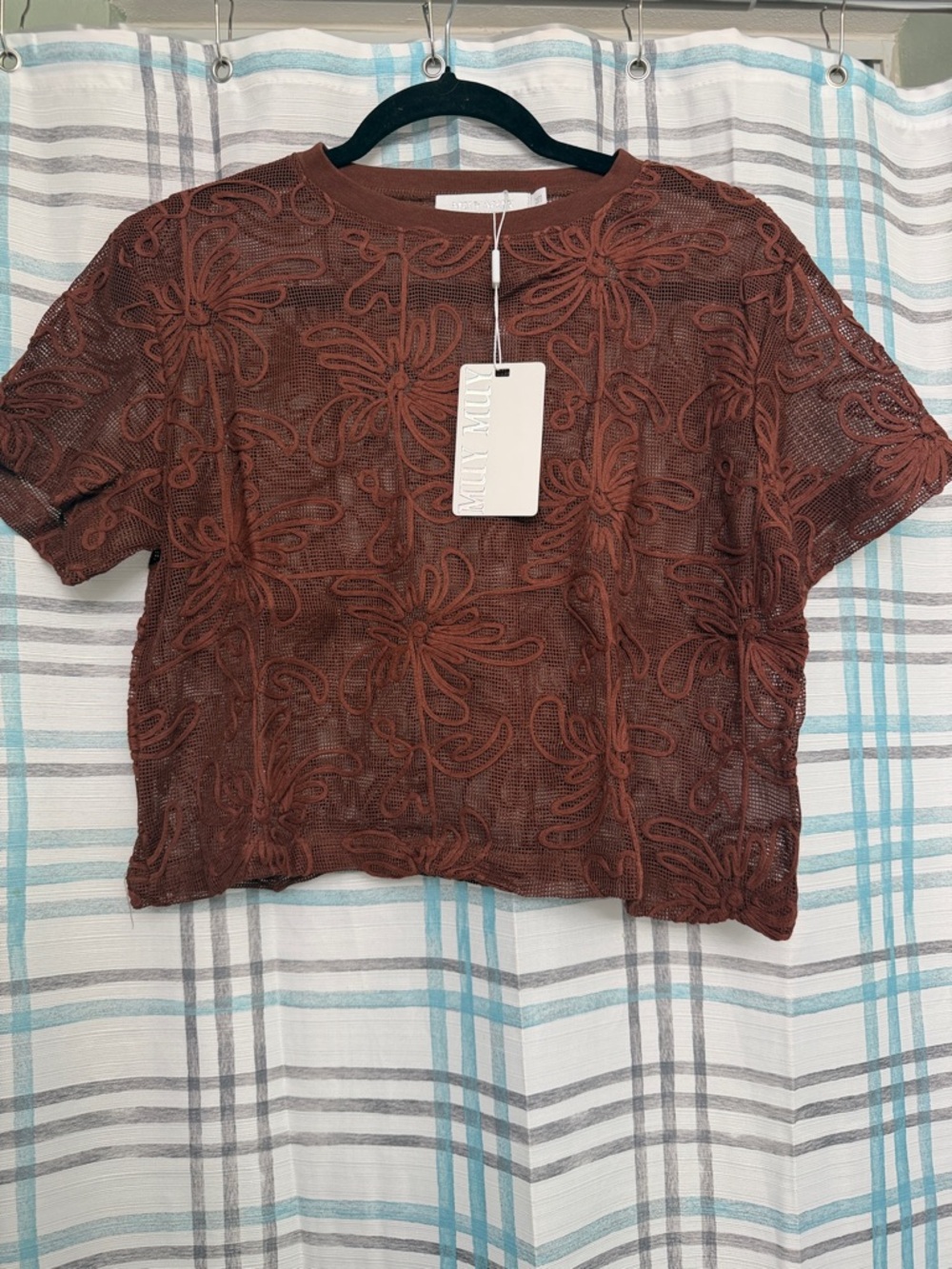 Muy Muy Rust Brown Floral Lace Crop Top